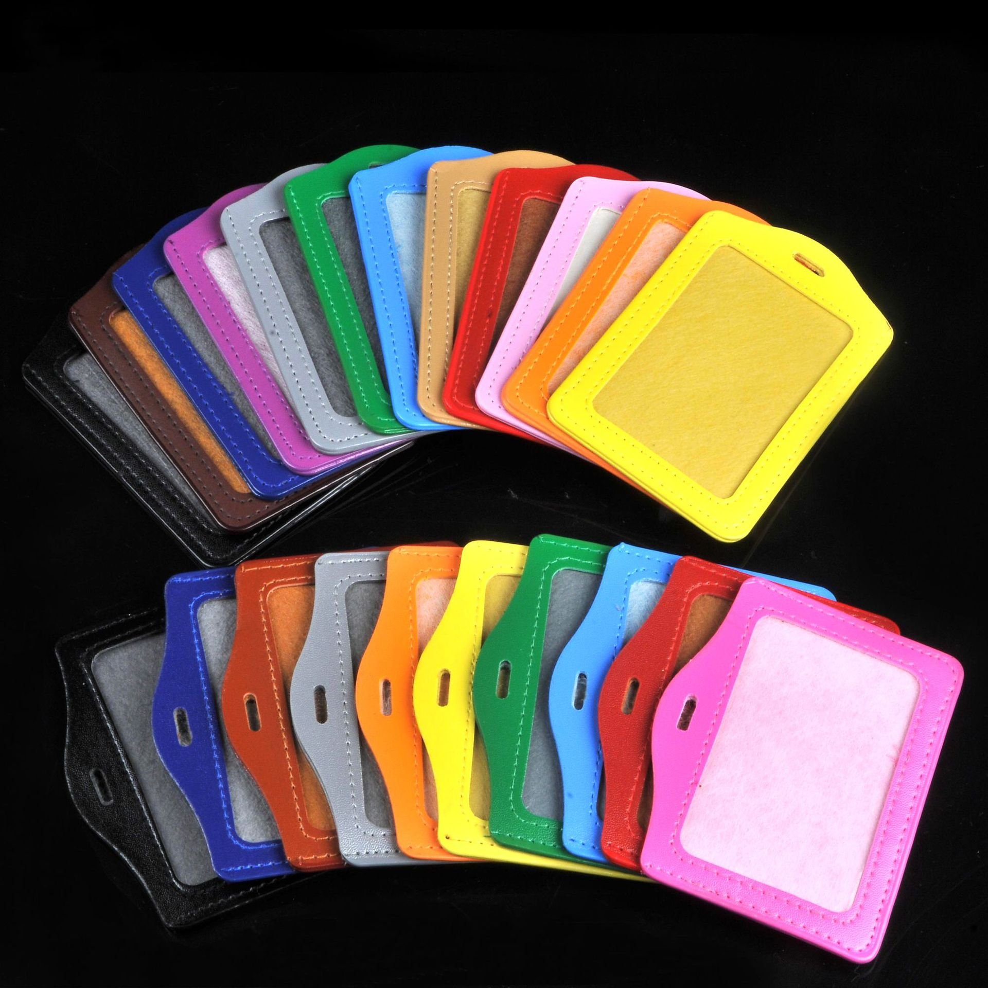 Cheap Price vertical and horizontal PU Leather Transparent Badge id Card Holder