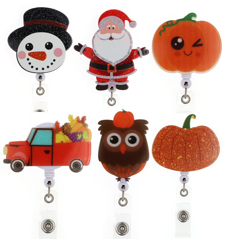 Wholesale Custom Christmas Halloween Festival Badge Reel Acrylic Glitter Nurse Accessories Badge Reel For Daily Supplies