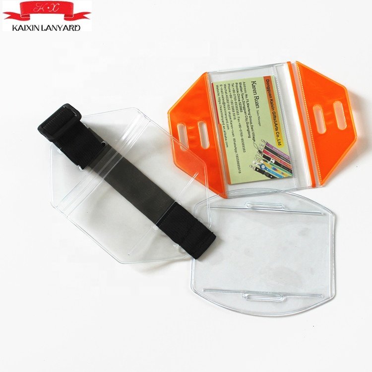 Popular Arm Band Badge Holder PVC Name ID Card Holder,cheap custom arm band with elastic band.