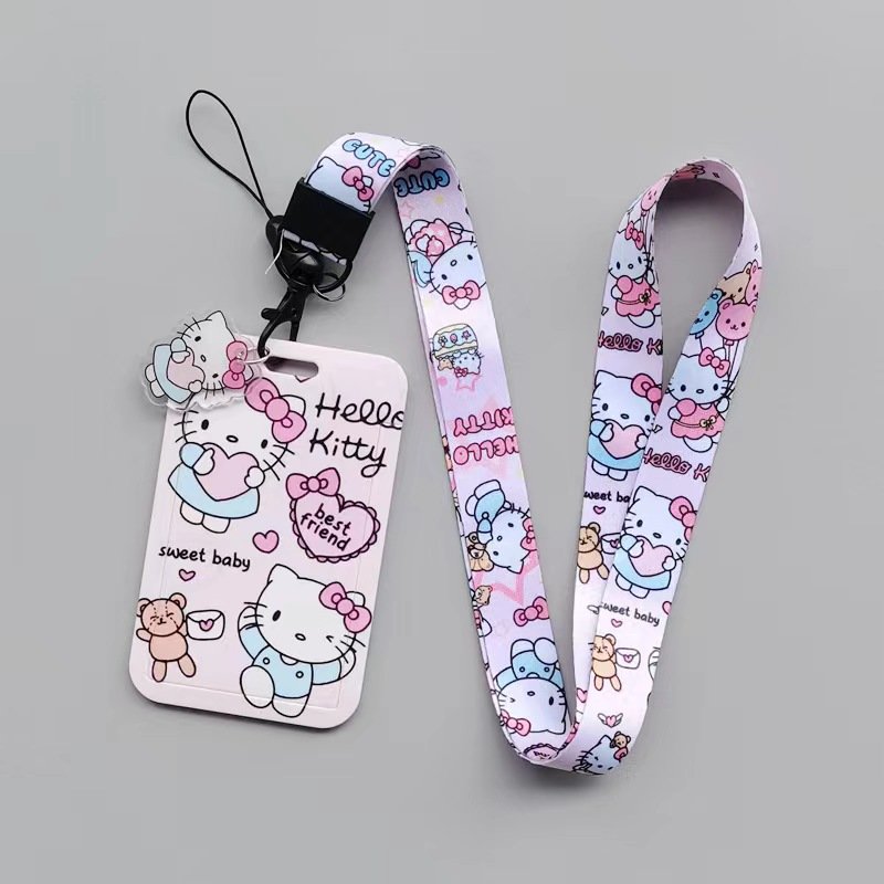 Anti-Lost Plastic Student Bus Name ID Badge Cartoon Cute Kitty Design Card Holder With Scalable Lanyards Accessories Card Case
