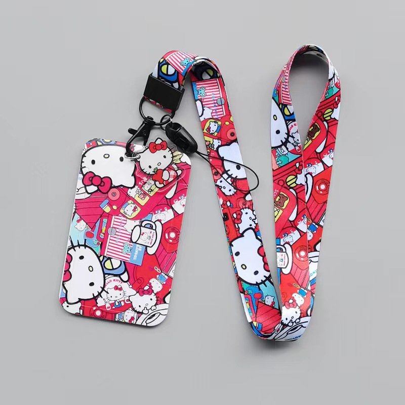 Anti-Lost Plastic Student Bus Name ID Badge Cartoon Cute Kitty Design Card Holder With Scalable Lanyards Accessories Card Case