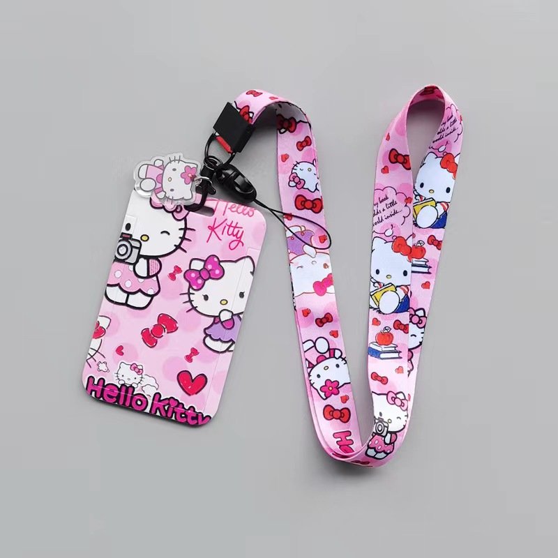 Anti-Lost Plastic Student Bus Name ID Badge Cartoon Cute Kitty Design Card Holder With Scalable Lanyards Accessories Card Case