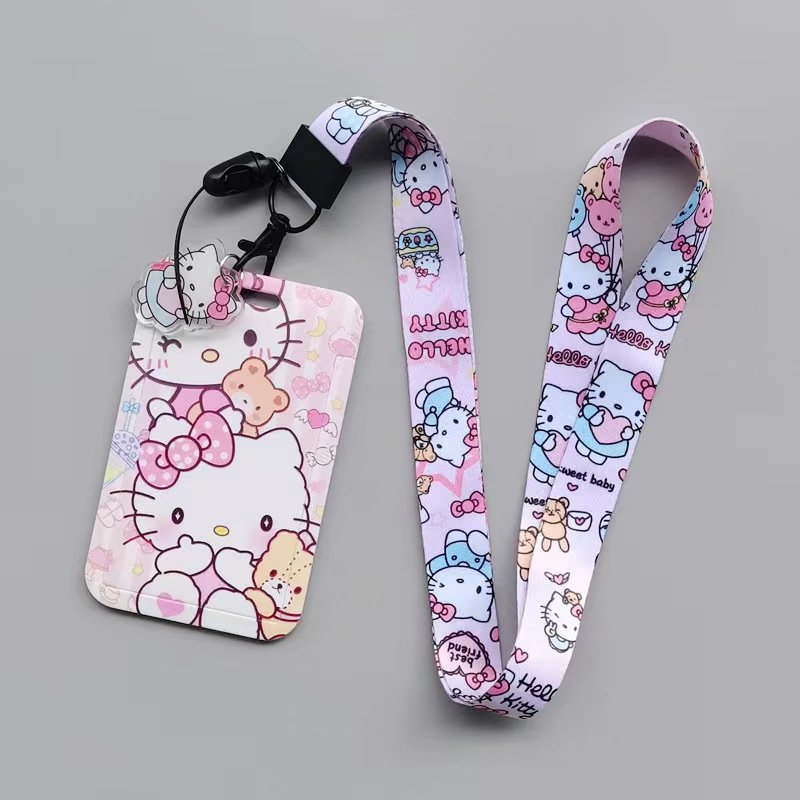 Anti-Lost Plastic Student Bus Name ID Badge Cartoon Cute Kitty Design Card Holder With Scalable Lanyards Accessories Card Case