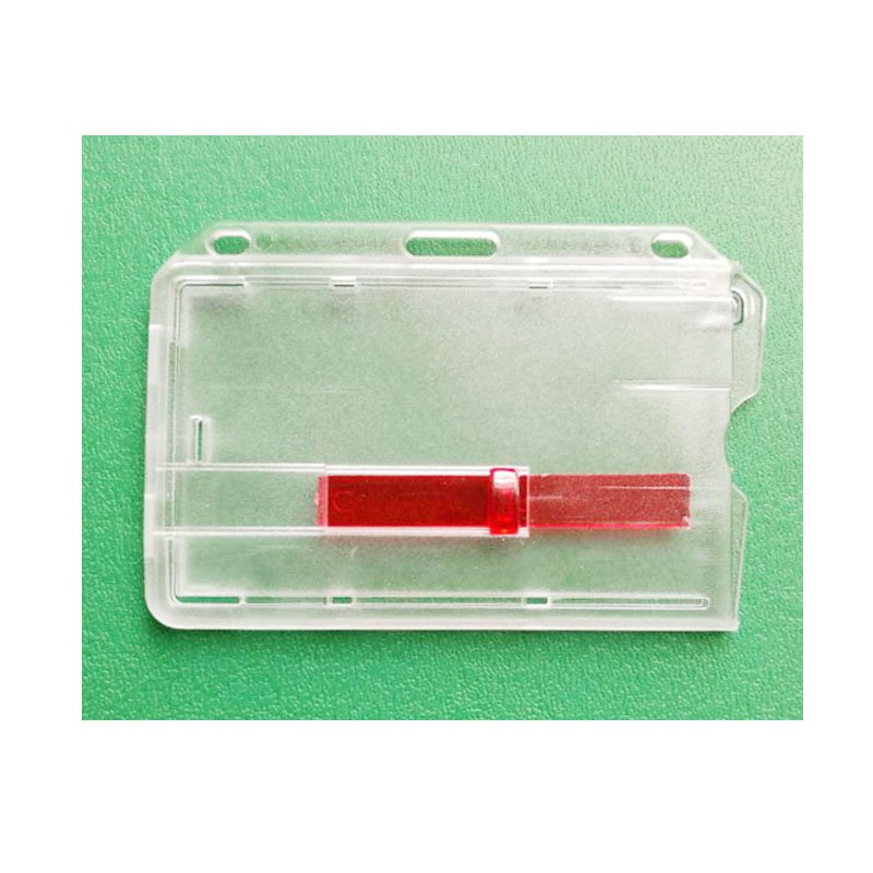 Frosted Polycarbonate Access Card Holder Horizontal Rigid Badge Holder With Clear Extractor Slider