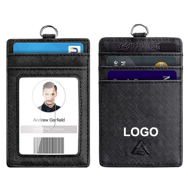 OEM 4cm Black Electroplated Metal Carabiner Keychain Retractable Badge Reel Ballpoint PU Leather Id Badge Holder