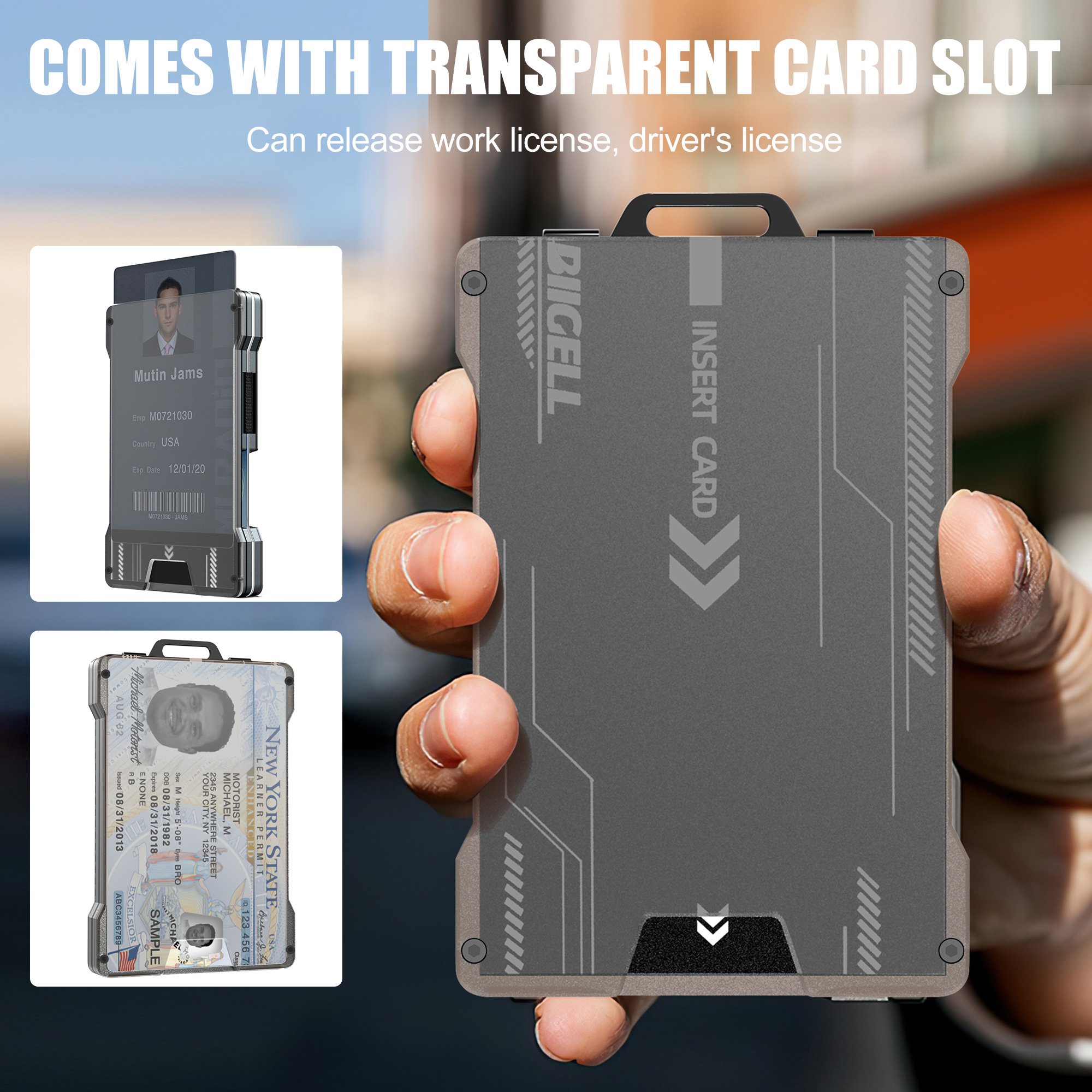 Men's Slim Card Wallet Large Capacity Business Style Transparent ID Card Slot Lanyard Holder Small Size Wallet Money Clip