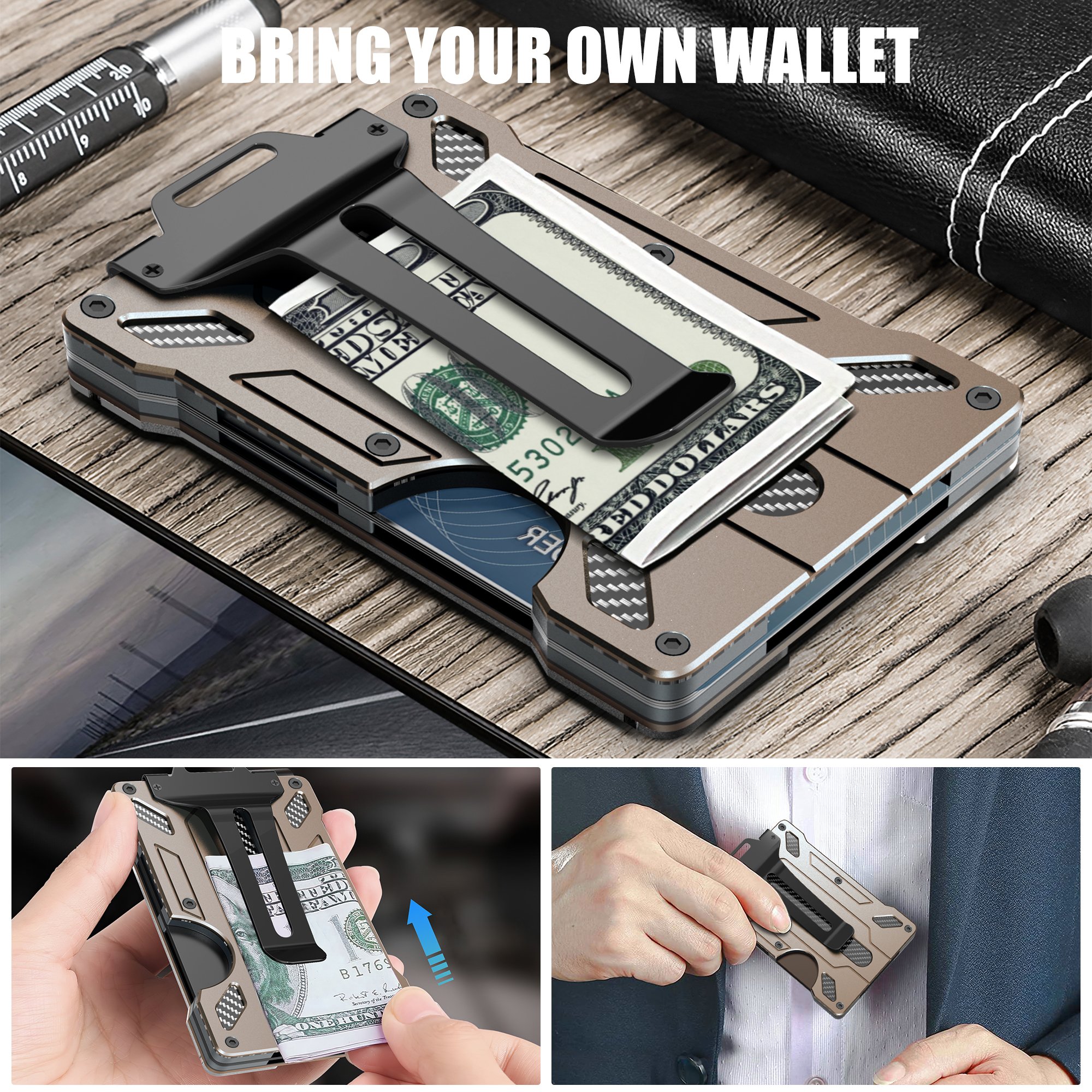 Men's Slim Card Wallet Large Capacity Business Style Transparent ID Card Slot Lanyard Holder Small Size Wallet Money Clip