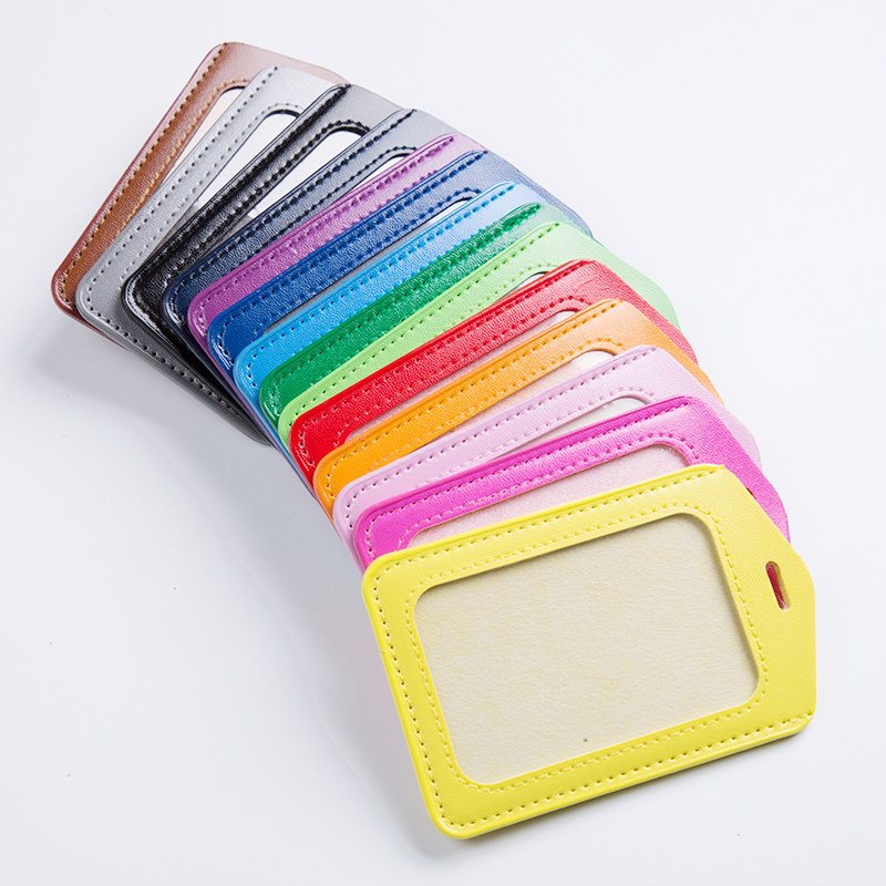 PU leather working job badge ID card holder student business credit card holder flat card pocket