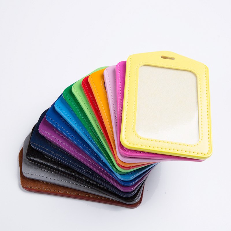 PU leather working job badge ID card holder student business credit card holder flat card pocket