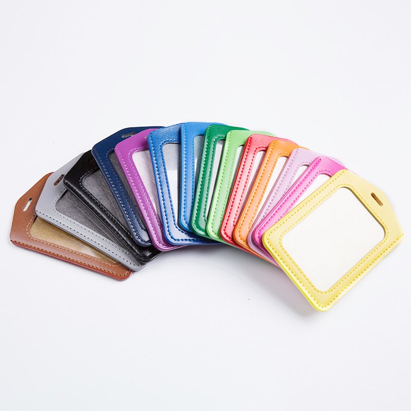 PU leather working job badge ID card holder student business credit card holder flat card pocket