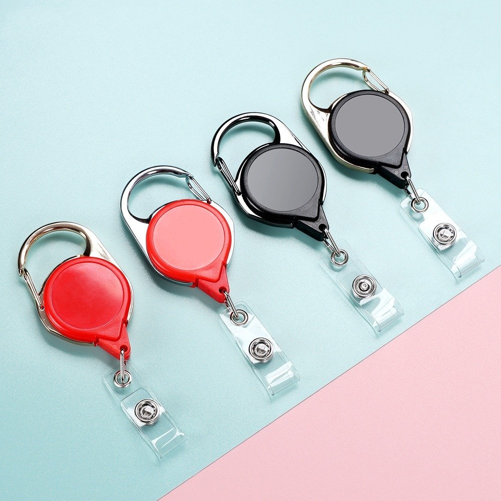 Carabiner Retractable Badge Pull Reel Holder Customized Logo Zinc Alloy Plastic Solid Color Badge Clip