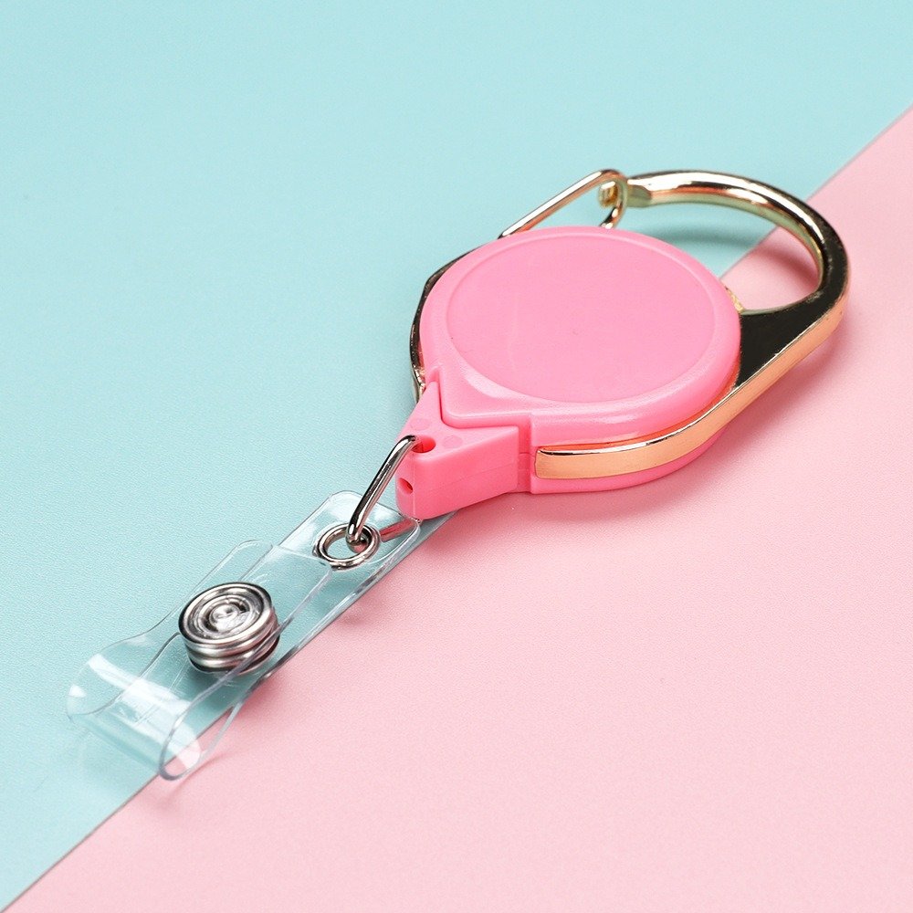 Carabiner Retractable Badge Pull Reel Holder Customized Logo Zinc Alloy Plastic Solid Color Badge Clip