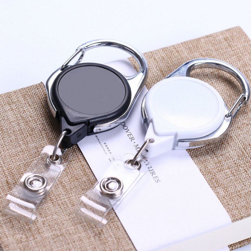 Carabiner Retractable Badge Pull Reel Holder Customized Logo Zinc Alloy Plastic Solid Color Badge Clip