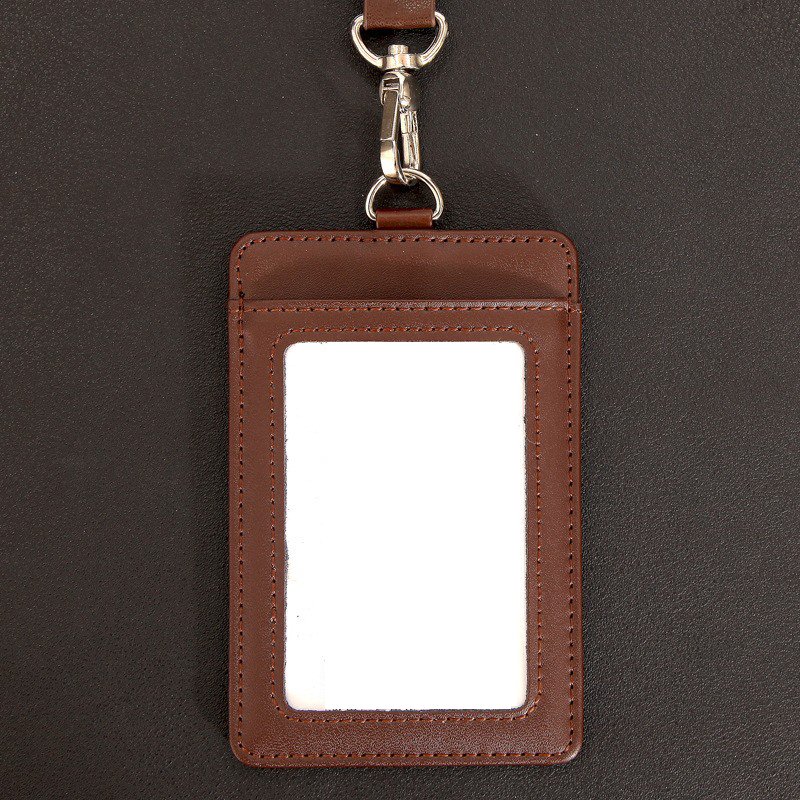 Factory Genuine Leather Office Work Name Badge Holder Lanyard ID Card Holder 2023