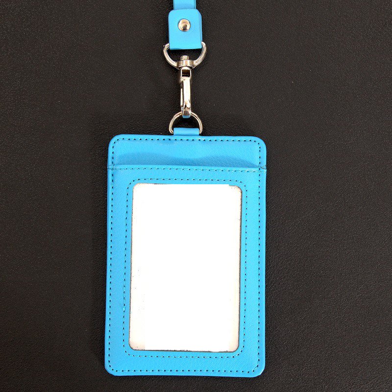 Factory Genuine Leather Office Work Name Badge Holder Lanyard ID Card Holder 2023