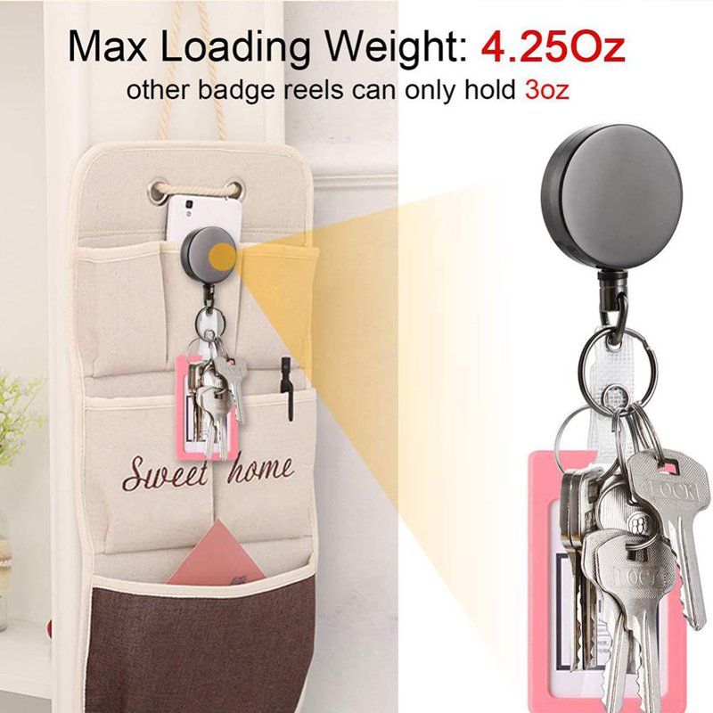 ID Card Badge Reel 60cm Steel Retractable Cord Badge Reel Belt Clip Key Ring Badge Holder Reel for Name Card Keychain