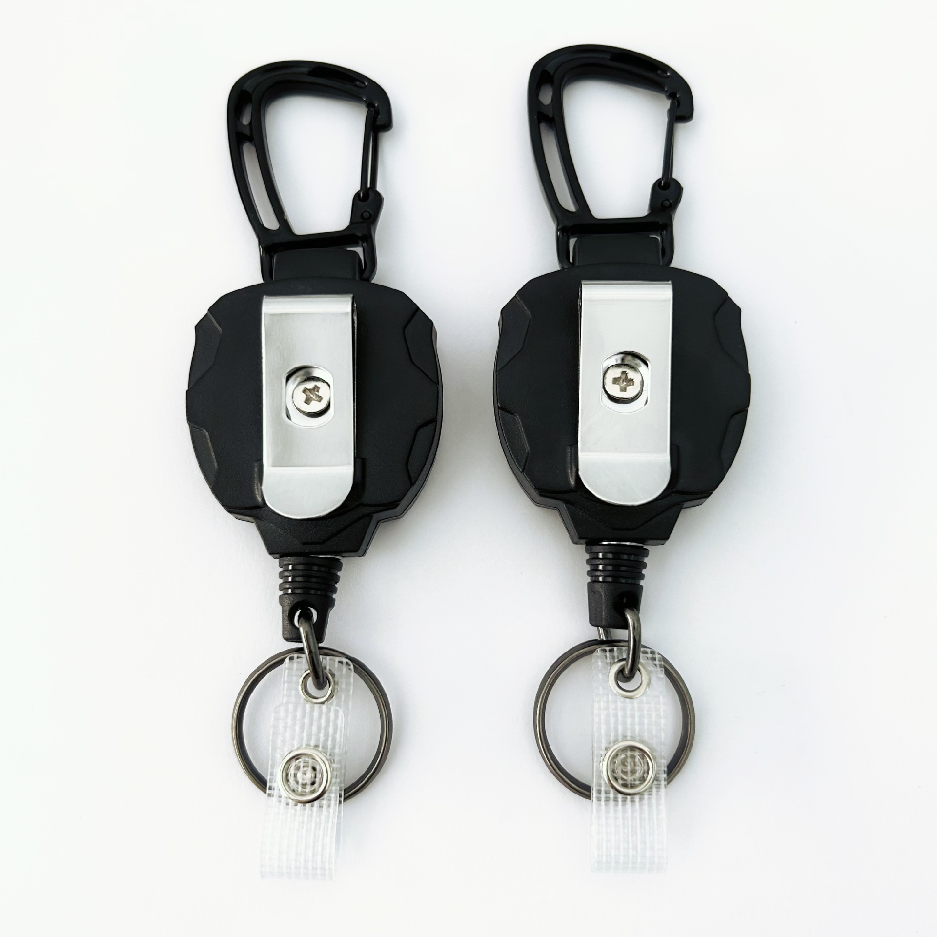 Pullther with card sleeve keychain, retractable badge scroll, automatic rebound heavy-duty camping keychain, key carabiner