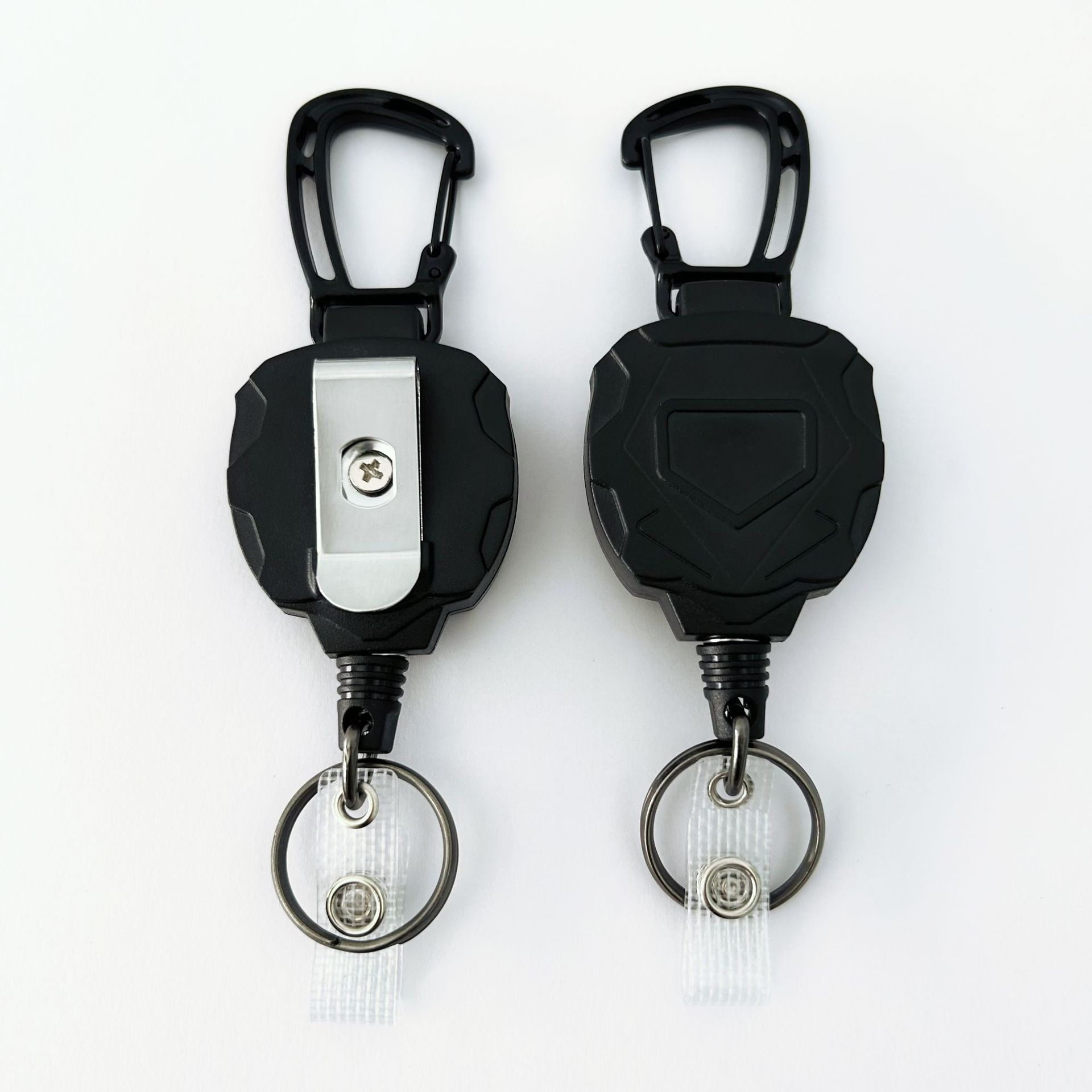 Pullther with card sleeve keychain, retractable badge scroll, automatic rebound heavy-duty camping keychain, key carabiner