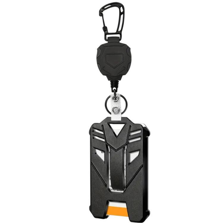 Pullther with card sleeve keychain, retractable badge scroll, automatic rebound heavy-duty camping keychain, key carabiner