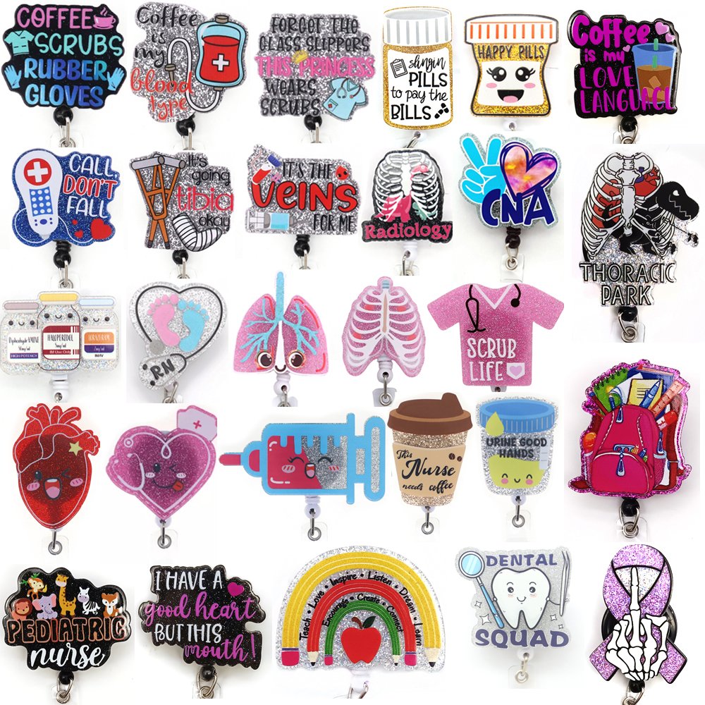 Plastic Glitter Badge Reel Clip Healthcare Nurse Doctor Accessories Medical Field Customized Badge Holder Uniform Decoration