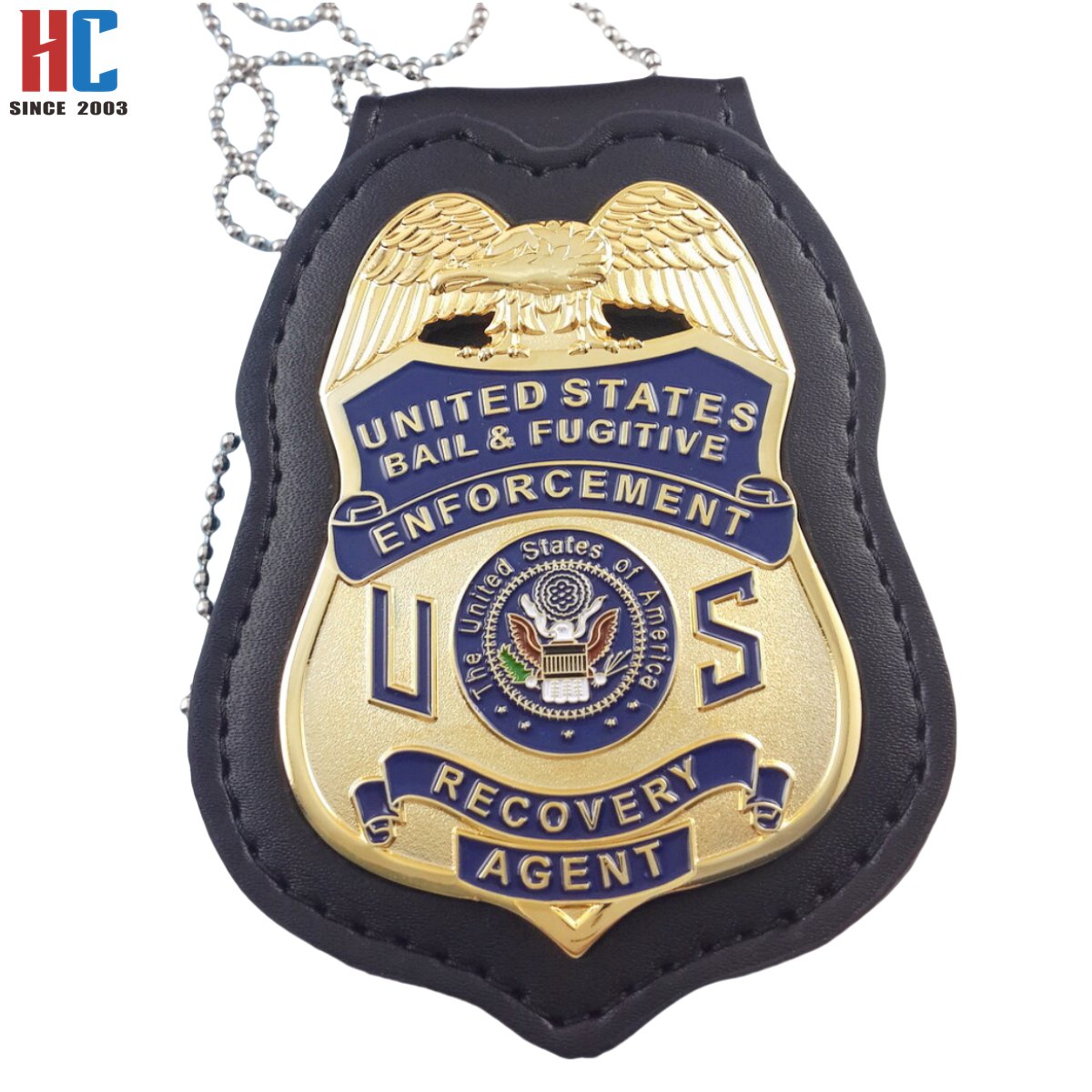 20 Years Factory Custom security metal enamel badge with leather holder with your own design