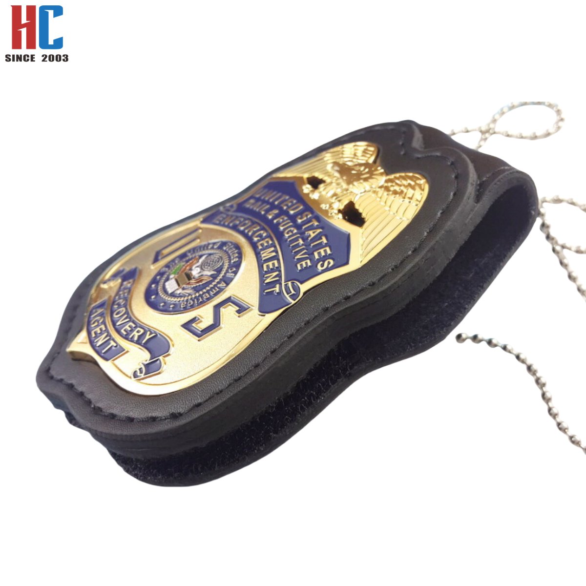 20 Years Factory Custom security metal enamel badge with leather holder with your own design