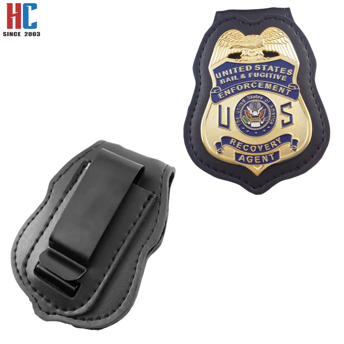 20 Years Factory Custom security metal enamel badge with leather holder with your own design