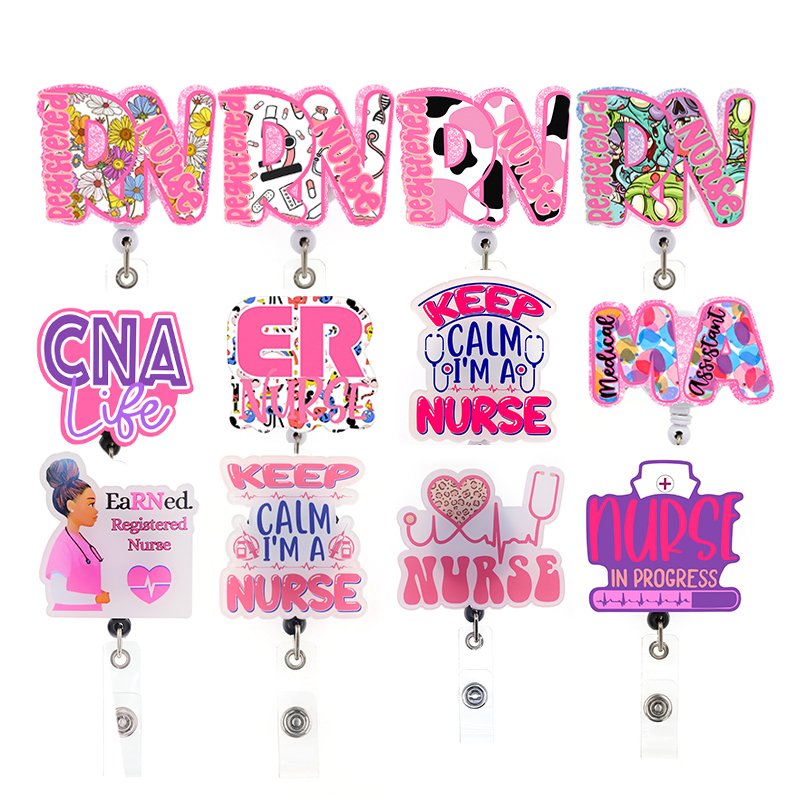 Customized Wholesale Custom Nurse RN Badge reel Scrub Life CNA RN Badge Reel Nurse Accessories