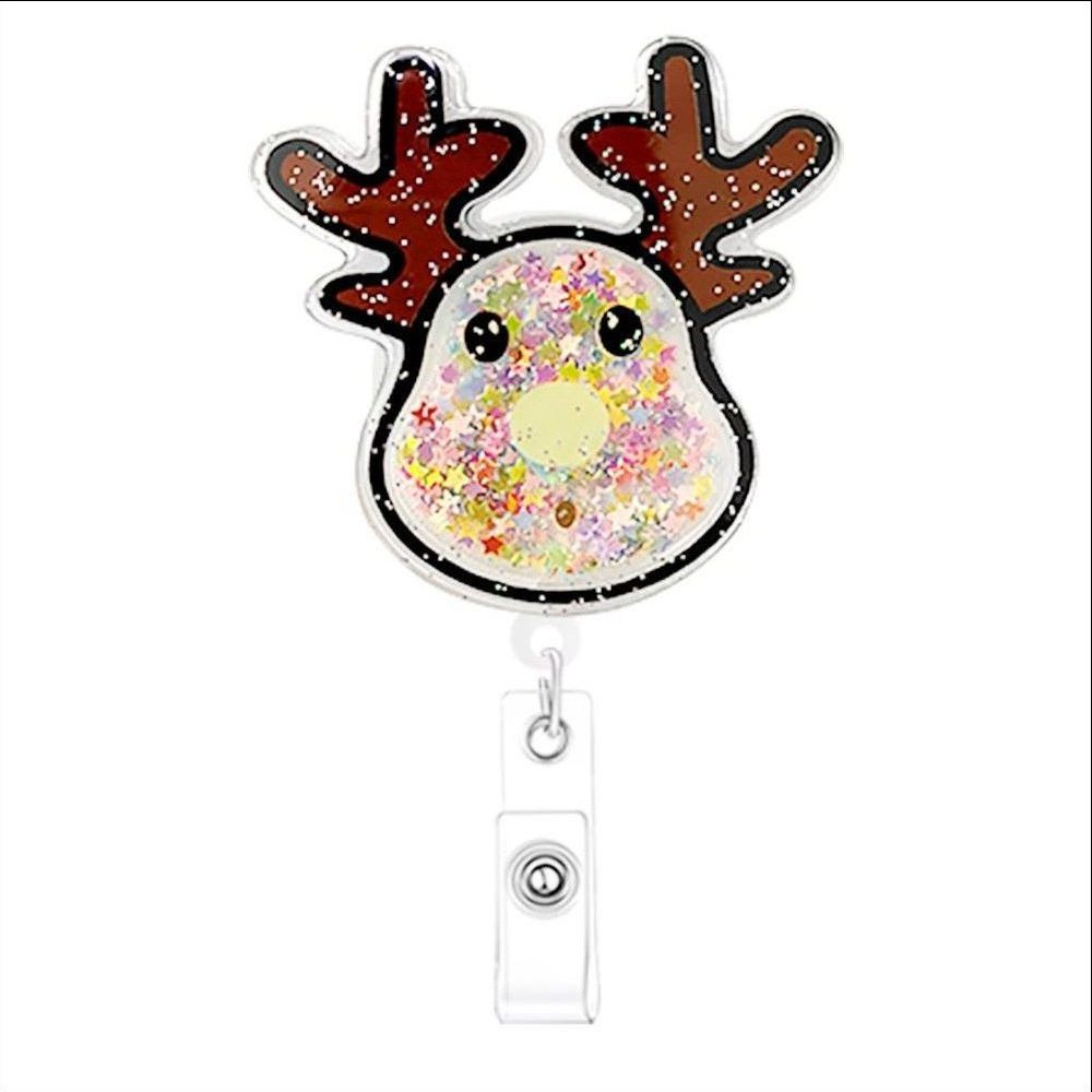 Wholesale Creative Shaker Christmas Santa Claus Acrylic Retractable Nurse Badge Reel With Clip For nurse Doctor
