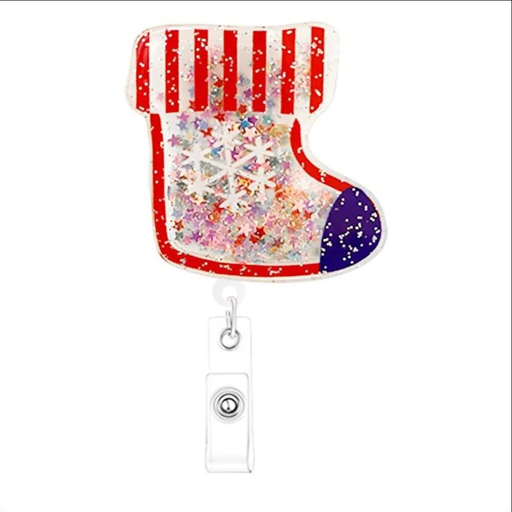 Wholesale Creative Shaker Christmas Santa Claus Acrylic Retractable Nurse Badge Reel With Clip For nurse Doctor