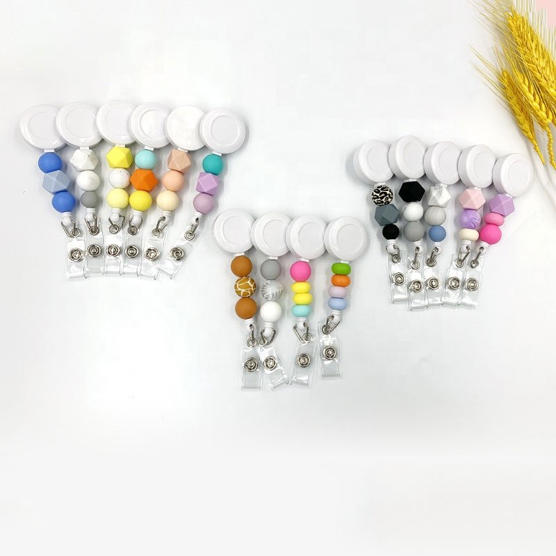 Silicon Beads Id Badge Holder with Clip Retractable ID Badge Reels for Nurses Teachers