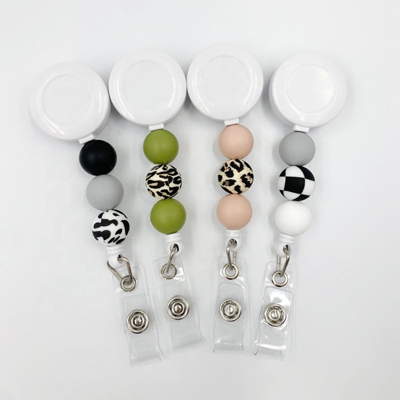 Silicon Beads Id Badge Holder with Clip Retractable ID Badge Reels for Nurses Teachers