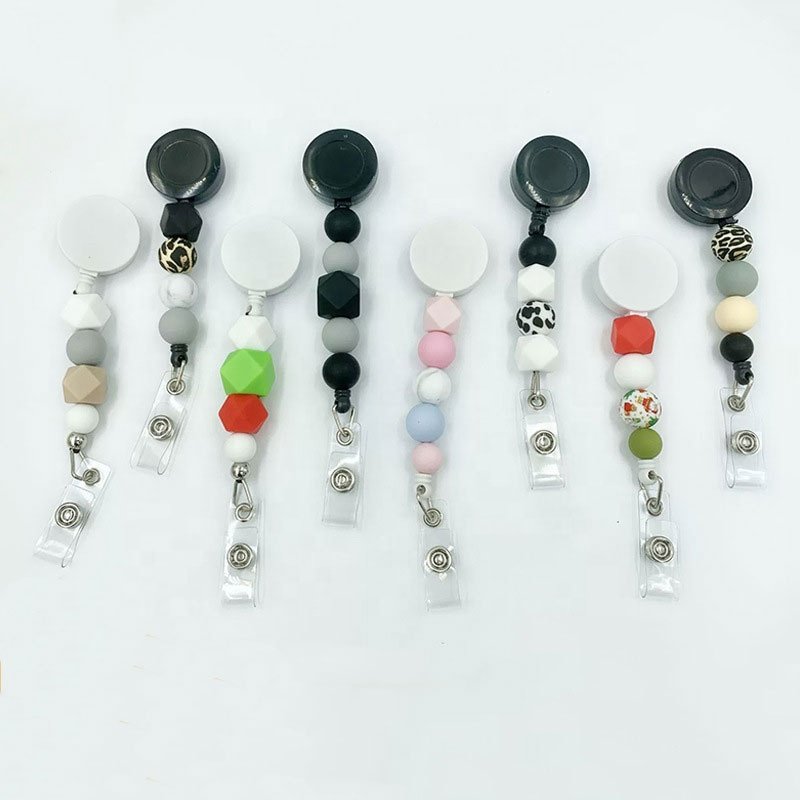 Silicon Beads Id Badge Holder with Clip Retractable ID Badge Reels for Nurses Teachers