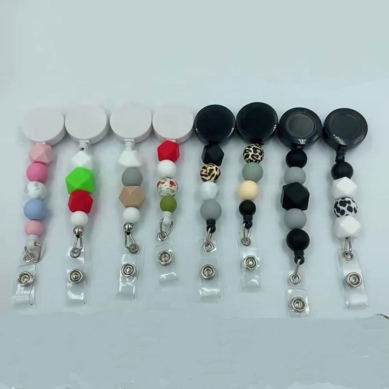 Silicon Beads Id Badge Holder with Clip Retractable ID Badge Reels for Nurses Teachers