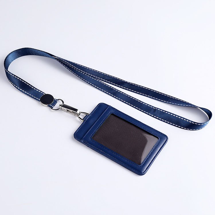 Genuine Leather Card Slot Credit Card Case Staff Work Id Badge Card Holder With Lanyard
