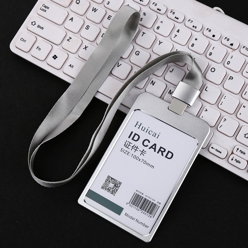 Company Employess Tag Aluminum Alloy Badges Holder for Office Staff ID Card Clear Pass Name Work Credentials Sleeve Hang Lanyard