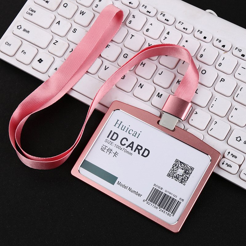 Company Employess Tag Aluminum Alloy Badges Holder for Office Staff ID Card Clear Pass Name Work Credentials Sleeve Hang Lanyard