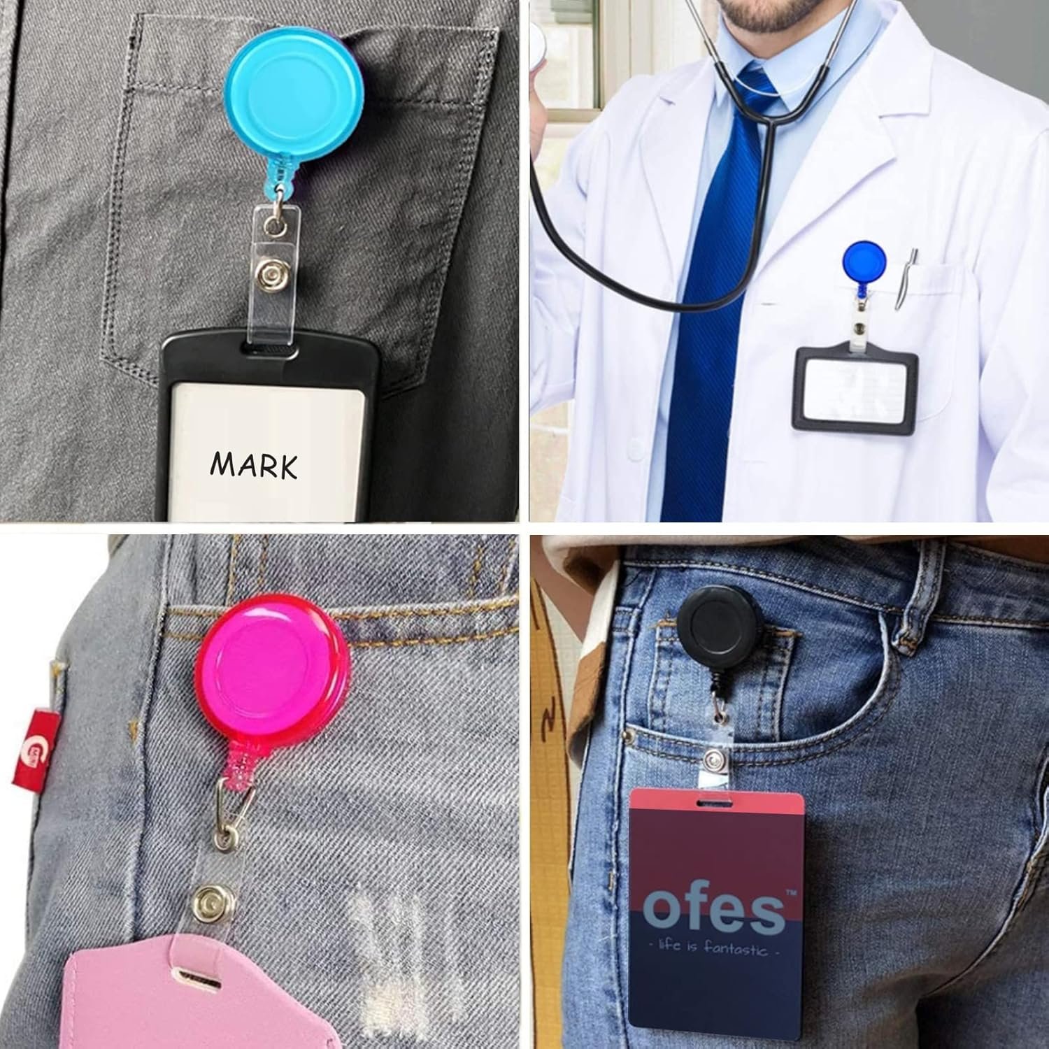 Wholesale round Plastic Key Holder Sublimation Retractable Badge Reel with Metal Alligator Clip