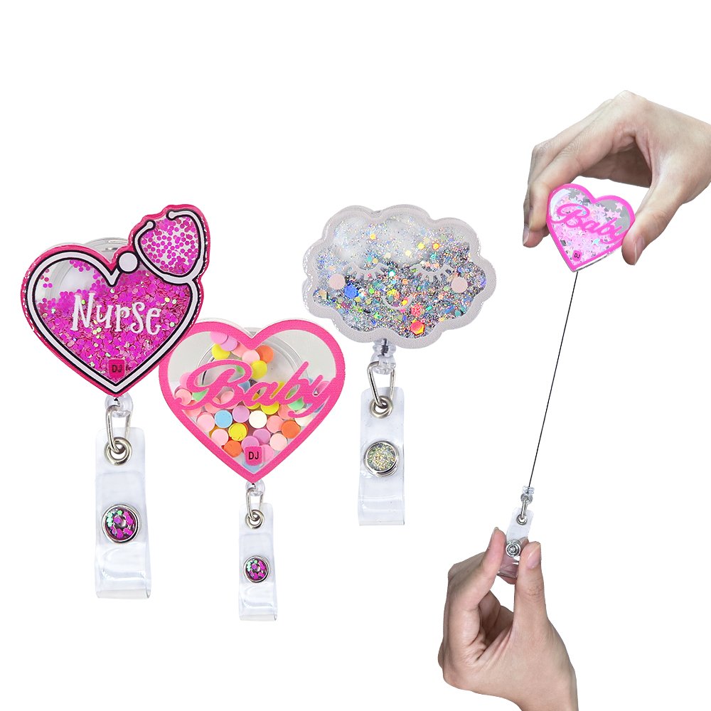 Cusrom Heart Shape Nurse Button Badge With Custom Sequins In The Logo Badge with sequins inside that rocks