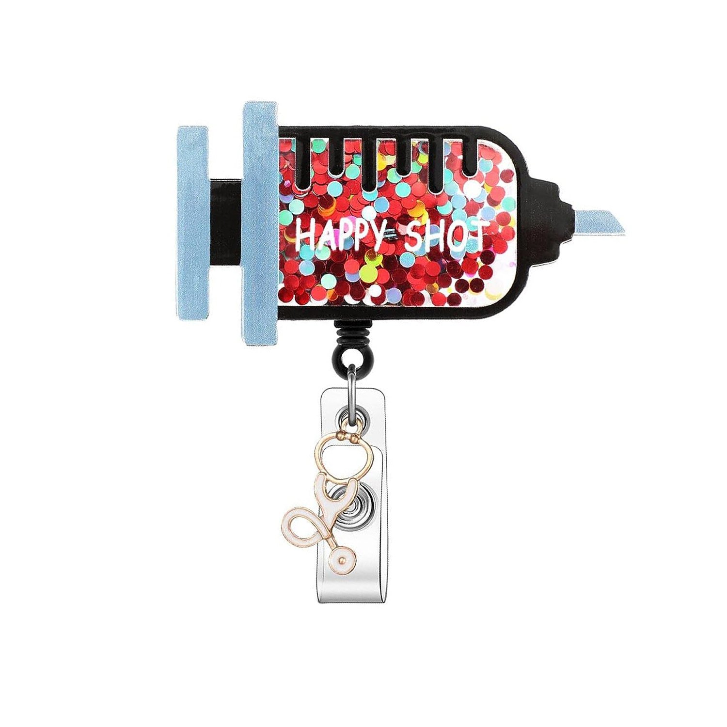 Custom Badge Reels with Glitter shaker Name Id Card Holders Nurse Retractable Badge Reel with Clip for Nurses Doctors