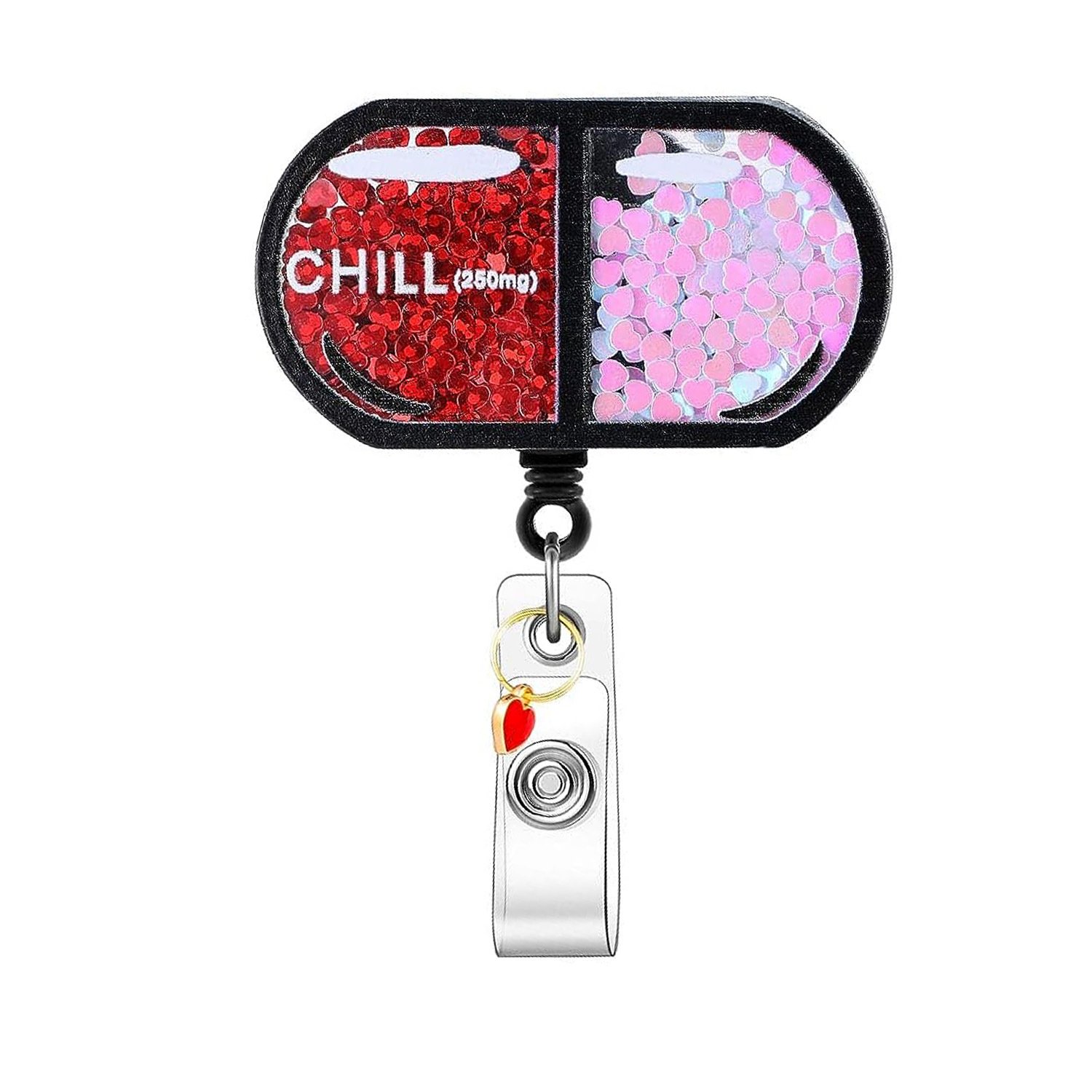 Custom Badge Reels with Glitter shaker Name Id Card Holders Nurse Retractable Badge Reel with Clip for Nurses Doctors