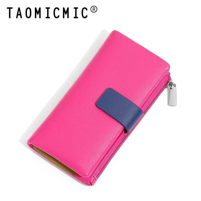 TAOMICMIC 2024 cross-border color-blocking and senior long women purse and storage card bag with zipper and purse holder