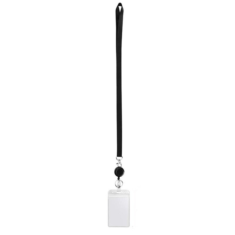 Customized Black ID card sleeve hanging rope Retractable Easy to Pull Buckle Neck Straps Lanyard With Card Badge Holder