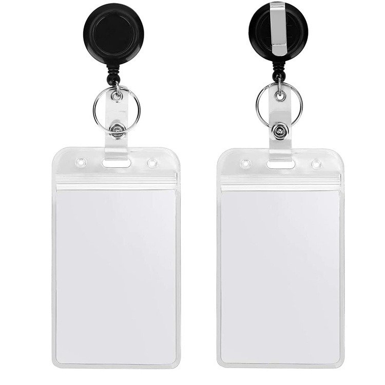 Customized Black ID card sleeve hanging rope Retractable Easy to Pull Buckle Neck Straps Lanyard With Card Badge Holder