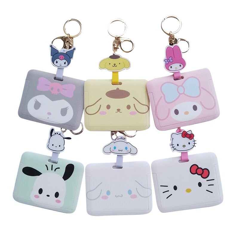 Ruunjoy Cinnamoroll My Melody Pochacco Kulomi Card Holder Key Chain Bag Pendant Anti Loss Stationery For Girls