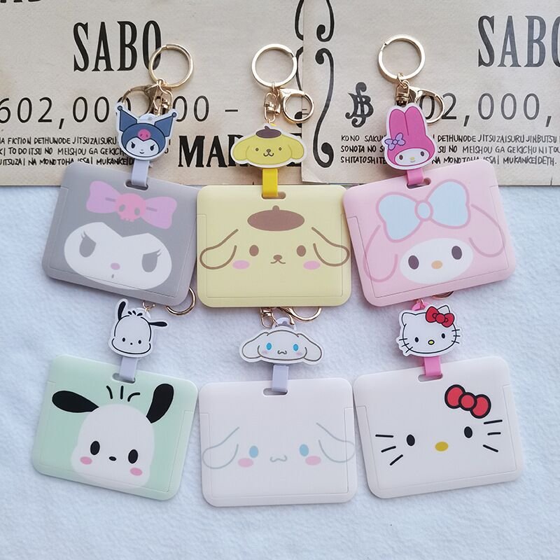 Ruunjoy Cinnamoroll My Melody Pochacco Kulomi Card Holder Key Chain Bag Pendant Anti Loss Stationery For Girls