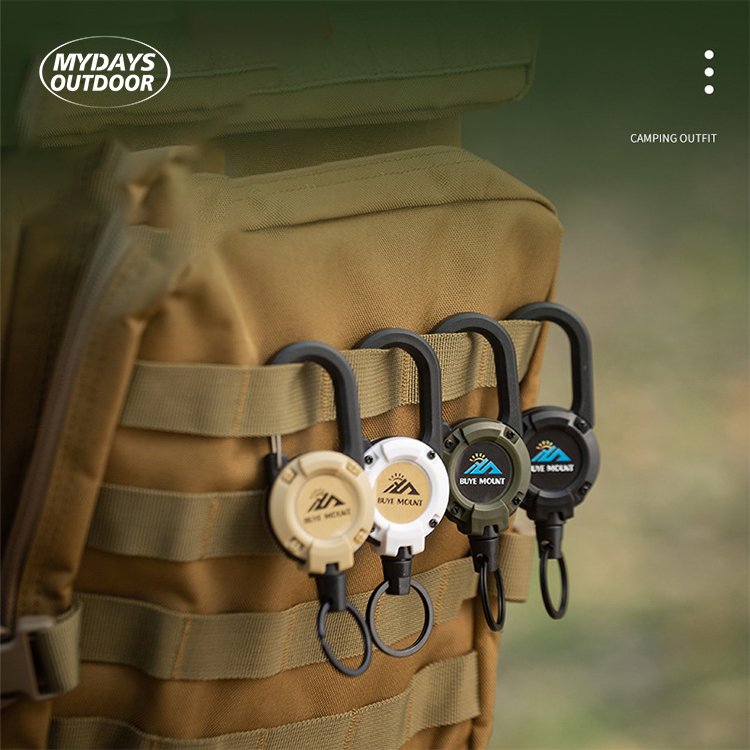 Mydays Outdoor Portable Heavy Duty Multitool Badge Holder Retractable Keychain Carabiner with 58cm Stainless Steel Cord