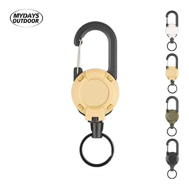 Mydays Outdoor Portable Heavy Duty Multitool Badge Holder Retractable Keychain Carabiner with 58cm Stainless Steel Cord