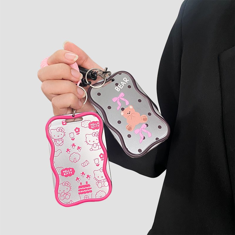 Print Little Bear Electroplated silver ID card holder Cover Print Sleeve Cardholder TPU Case Card Holder With hanging rope