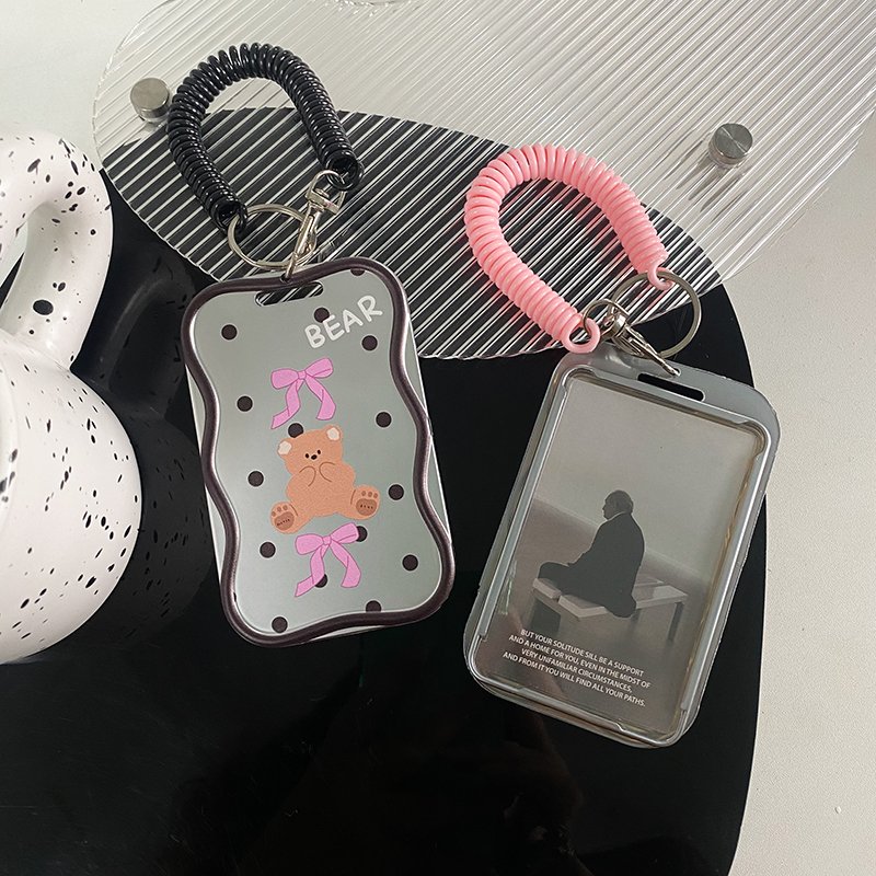 Print Little Bear Electroplated silver ID card holder Cover Print Sleeve Cardholder TPU Case Card Holder With hanging rope